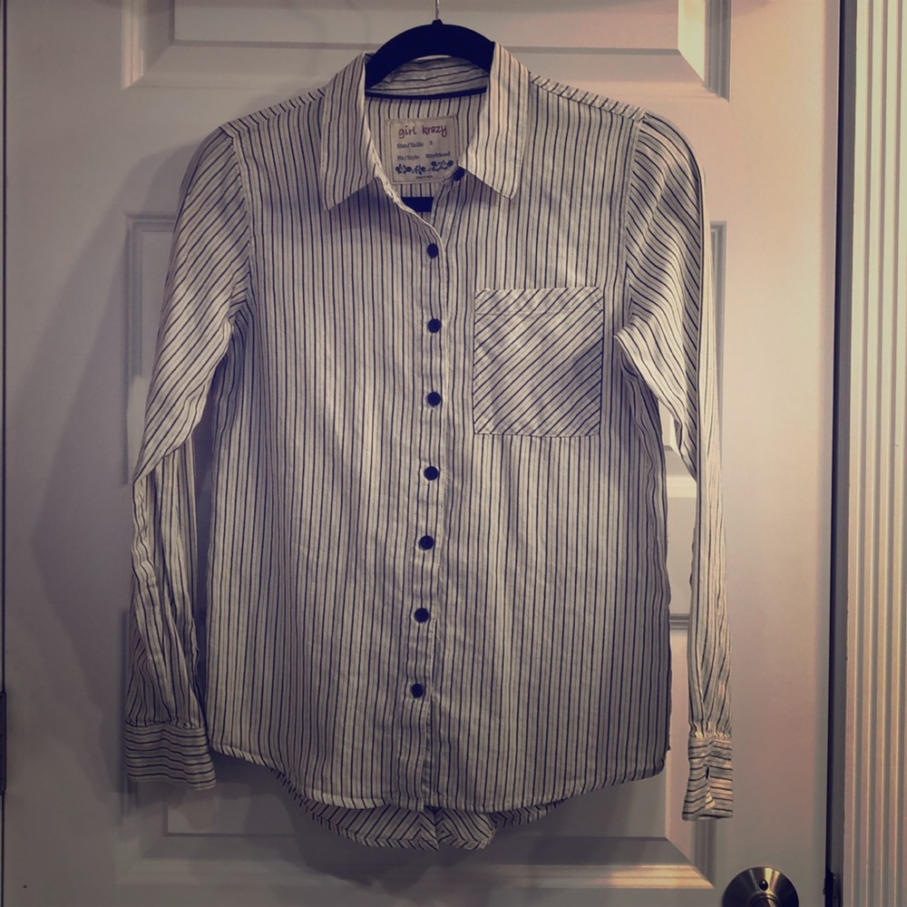 Charcoal Grey and White Striped Button Down